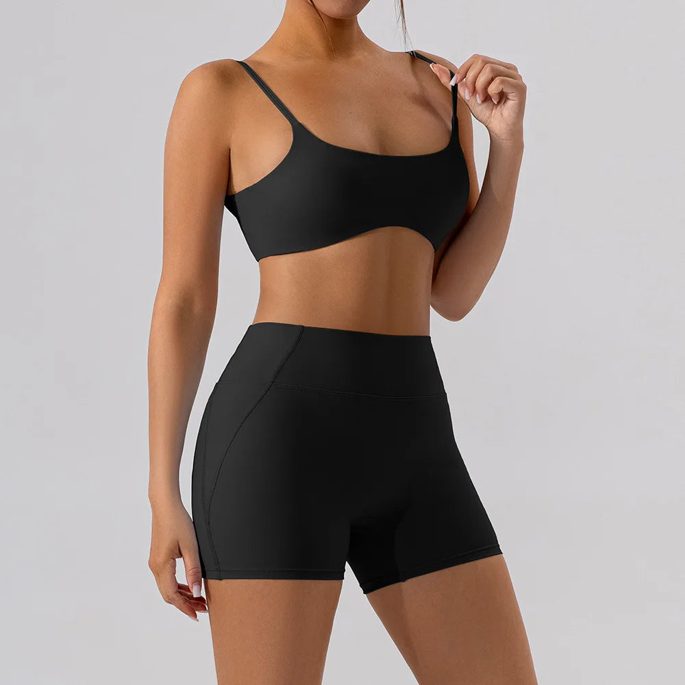 Running Training Set Adjustable Shoulder Straps Fitness Yoga Bra & High Waist Legging/Shorts 2 Pcs Sports Set
