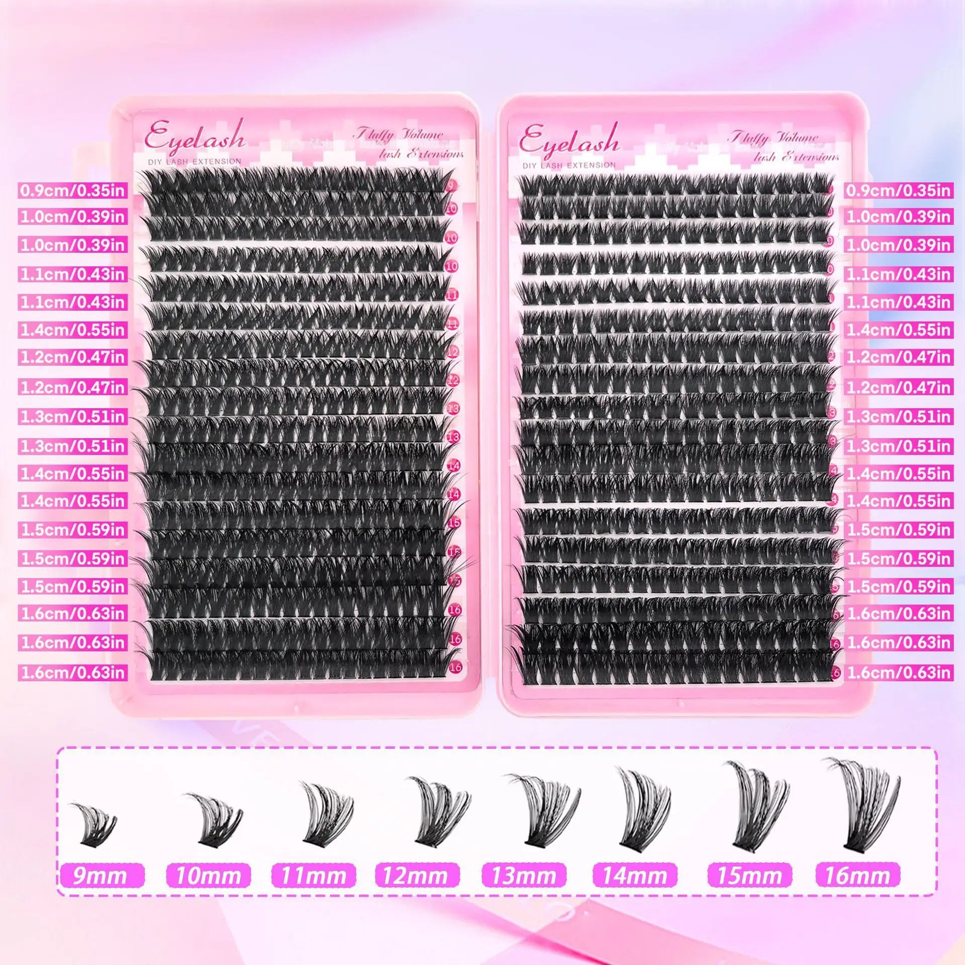 Extra Thick DIY Lash Extension Kit - Fluffy Volume Individual Lashes, Complete Set with Bond & Seal, Applicator & Tweezers