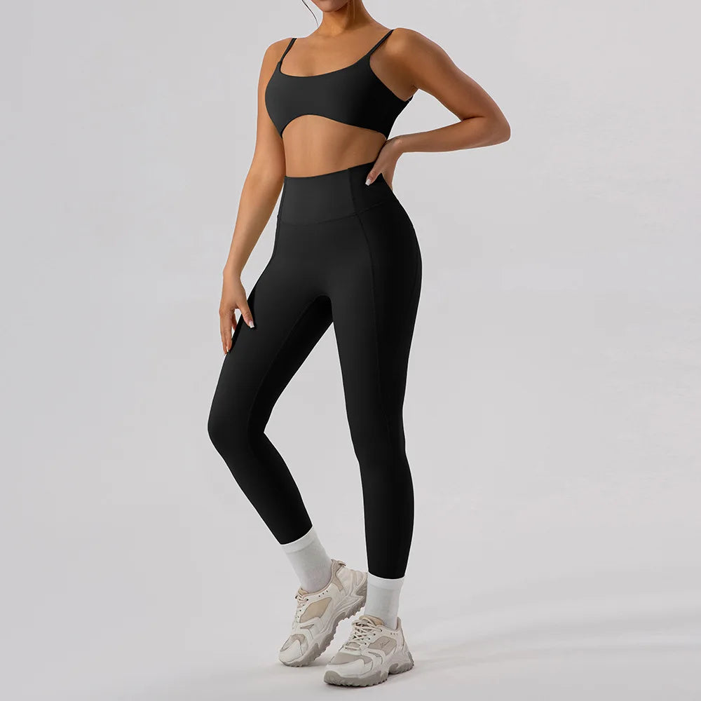 Running Training Set Adjustable Shoulder Straps Fitness Yoga Bra & High Waist Legging/Shorts 2 Pcs Sports Set