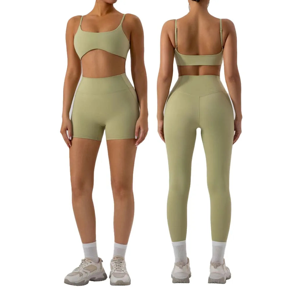 Running Training Set Adjustable Shoulder Straps Fitness Yoga Bra & High Waist Legging/Shorts 2 Pcs Sports Set