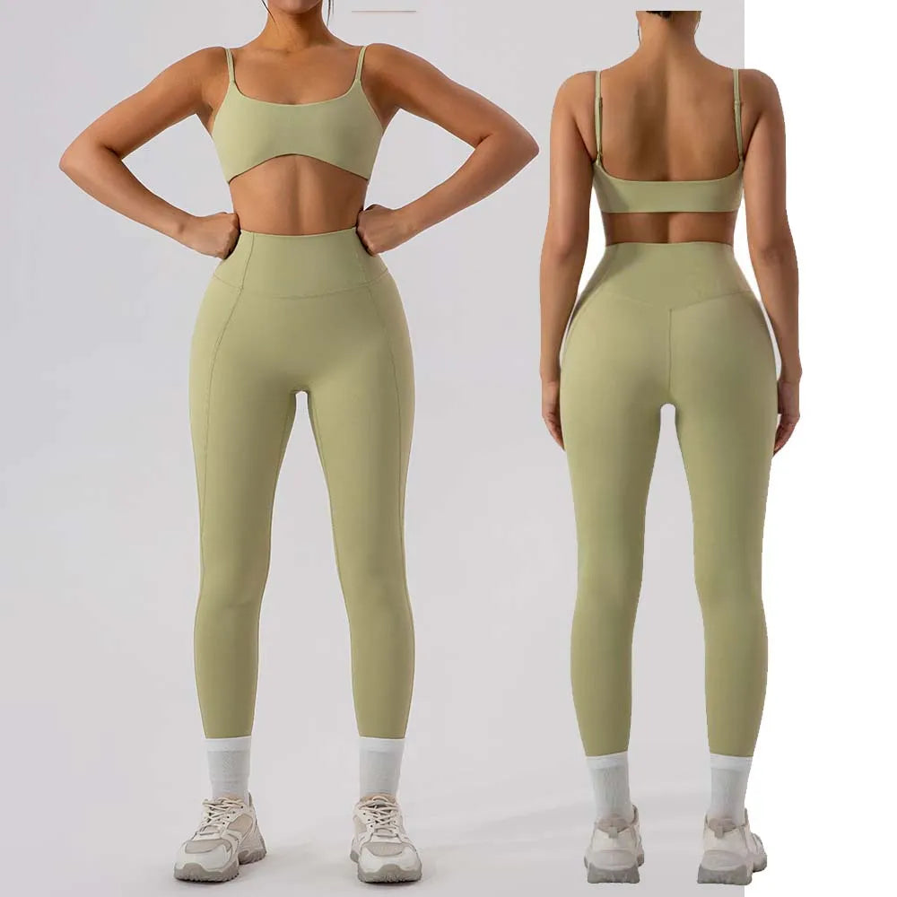 Running Training Set Adjustable Shoulder Straps Fitness Yoga Bra & High Waist Legging/Shorts 2 Pcs Sports Set