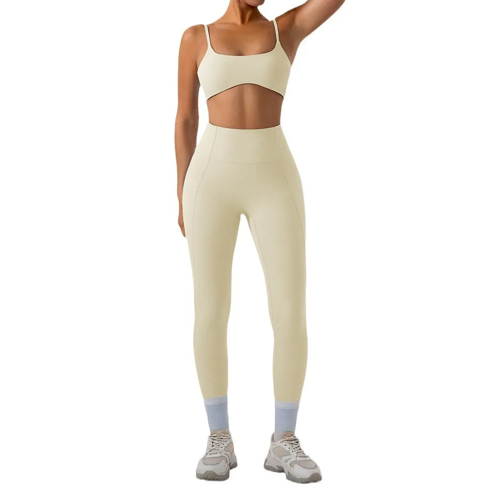 Running Training Set Adjustable Shoulder Straps Fitness Yoga Bra & High Waist Legging/Shorts 2 Pcs Sports Set