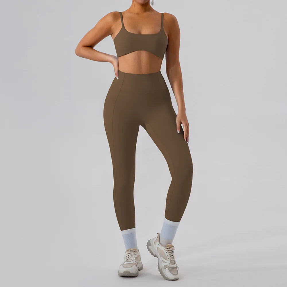 Running Training Set Adjustable Shoulder Straps Fitness Yoga Bra & High Waist Legging/Shorts 2 Pcs Sports Set