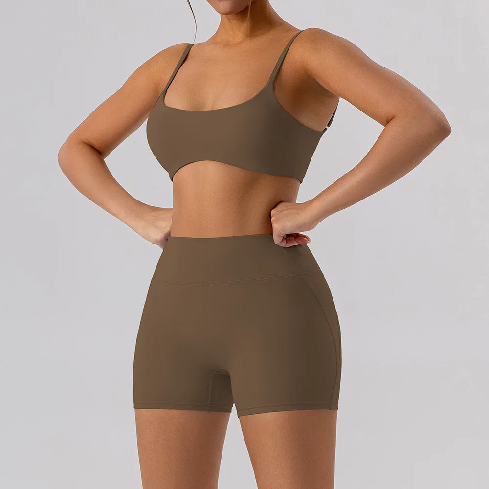 Running Training Set Adjustable Shoulder Straps Fitness Yoga Bra & High Waist Legging/Shorts 2 Pcs Sports Set