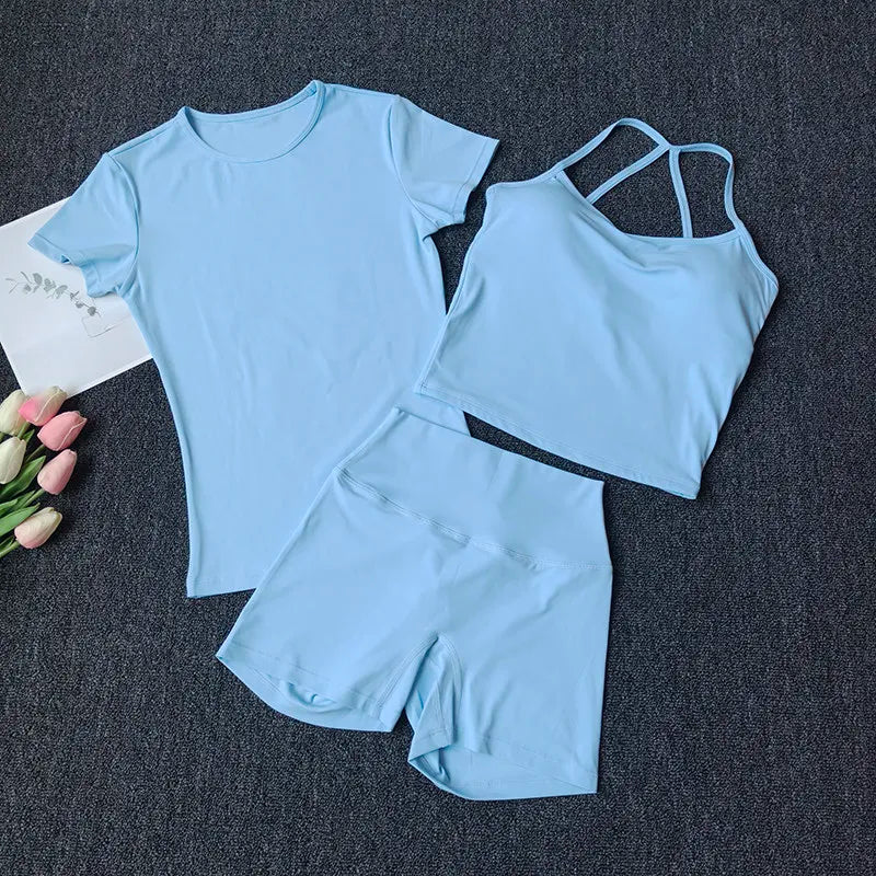 3 Piece Quick Dry Workout Set for Women, Full Coverage Sports Bra & Leggings, Running Yoga Training Outfit