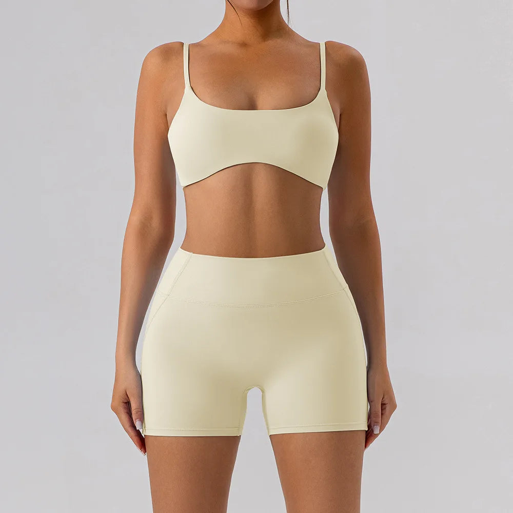 Running Training Set Adjustable Shoulder Straps Fitness Yoga Bra & High Waist Legging/Shorts 2 Pcs Sports Set